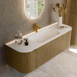 Mondiaz KURVE Badkamermeubelset - 140x46x40cm - 1 lade - 2 deuren - wastafel solid surface - midden - 1 kraangat - Dusk