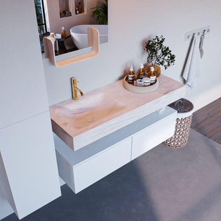 Mondiaz ALAN-DLUX Ensemble de meuble - 120cm - meuble Talc mat - 2 tiroirs - Lavabo Cloud Ostra suspendu - vasque Gauche - 1 trou de robinet