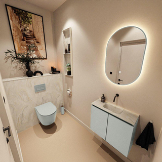 MONDIAZ TURE-DLUX Meuble toilette - 60cm - Greey - EDEN - vasque Ostra - position centrale - sans trou de robinet