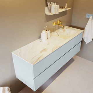 Mondiaz VICA-DLUX ensemble de meuble de salle de bain - 150cm - meuble sous-vasque argile - 2 tiroirs - lavabo encastré nuage droite - sans trous de robinet - version haute de 60cm - frape