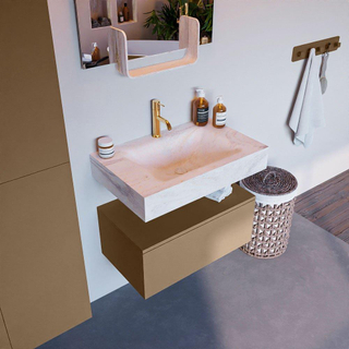 Mondiaz ALAN-DLUX Ensemble de meuble - 70cm - meuble Oro mat - 1 tiroir - Lavabo Cloud Ostra suspendu - vasque Centre - 1 trou de robinet