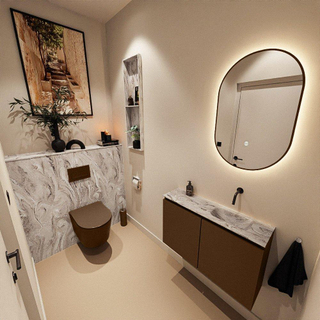 MONDIAZ TURE-DLUX Meuble toilette - 80cm - Rust - EDEN - vasque Glace - position droite - sans trou de robinet