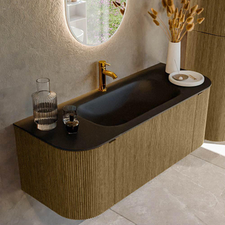 Mondiaz KURVE Badkamermeubelset - 120x46x40cm - 1 lade - 2 deuren - wastafel solid surface - midden - 1 kraangat - Dusk