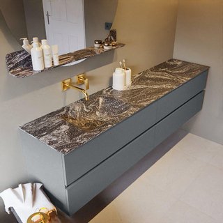 Mondiaz VICA-DLUX ensemble de meuble de salle de bain - 200cm - meuble sous-vasque plata - 4 tiroirs - lavabo encastrée cloud gauche - sans trous de robinet - version haute de 60cm - lave