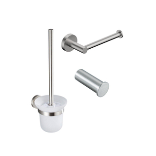 Fortifura Calvi Toiletset 3-delig - toiletrolhouder zonder klep - toiletborstel - handdoekhaak enkel rond - Geborsteld RVS PVD (RVS)