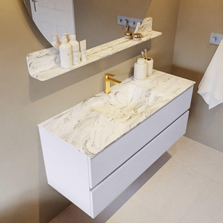 Mondiaz VICA-DLUX Ensemble de meuble de salle de bain - 120cm - meuble sous-vasque cale - 2 tiroirs - lavabo encastré cloud milieu - 1 trou de robinet - version haute de 60cm - glace