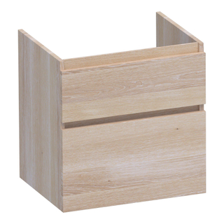 BRAUER Delight meuble sous lavabo - 60x46x60cm - 2 tiroirs à fermeture douce - sans poignée - 1 découpe pour le siphon - chêne massif - lamelles chêne blanc