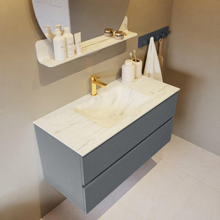 Mondiaz VICA-DLUX ensemble de meuble de salle de bain - 100cm - meuble sous-vasque plata - 2 tiroirs - lavabo encastrée cloud milieu - 1 trou de robinet - version haute de 60cm - opalo