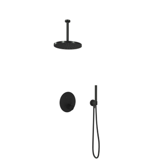 Hotbath Cobber IBS22 Regendoucheset inbouw - 30cm plafondarm - 30cm ronde hoofddouche - staafhanddouche - mat zwart