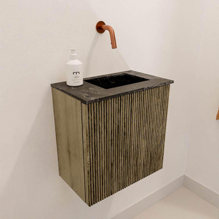 Mondiaz JOYA-DLUX 40cm toiletmeubel - kleur Dusk - Wastafel FAYE positie Rechts Zonder kraangat kleur Lava.