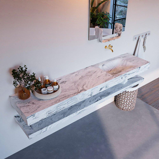 Mondiaz ALAN-DLUX Ensemble de meuble - 200cm - meuble Glace mat - 0 tiroirs - Lavabo Cloud Glace suspendu - vasque Droite - 0 trous de robinet