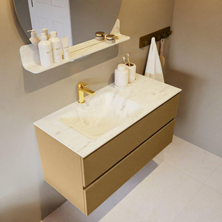 Mondiaz VICA-DLUX ensemble de meuble de salle de bain - 100cm - meuble sous-vasque oro - 2 tiroirs - lavabo encastré cloud gauche - 1 trou de robinet - version haute de 60cm - opalo