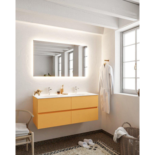 MONDIAZ VICA Ensemble de meuble salle de bain - 120cm - 4 tiroirs - lavabo Moon double - 2 trous de robinet - solid surface ocre