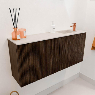Mondiaz JOYA-DLUX 90cm toiletmeubel - kleur Walnut - Wastafel FAYE positie Rechts 1 kraangat kleur Meli.