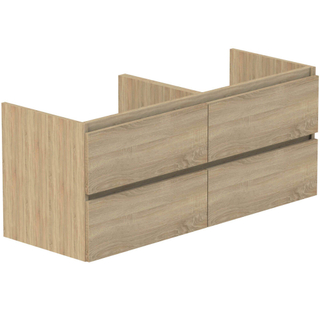 Thebalux onderkast t.b.v. 2x afvoer / 2x kom, Beat 45, 4x lade opliggend, 2x hout greeplijst in kleur meubel