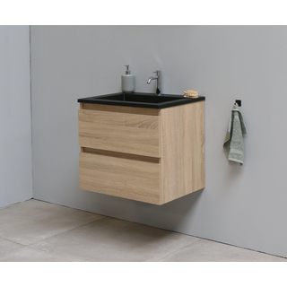Basic Bella Meuble salle de bains avec lavabo acrylique Noir 60x55x46cm 1 trou de robinet Chêne