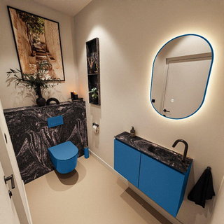 MONDIAZ TURE-DLUX Meuble toilette - 80cm - Jeans - EDEN - vasque Lava - position droite - 1 trou de robinet