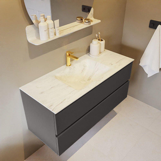 Mondiaz VICA-DLUX ensemble de meuble de salle de bain - 110cm - meuble sous-vasque gris foncé - 2 tiroirs - lavabo encastré nuage milieu - 1 trou de robinet - version haute de 60cm - opalo