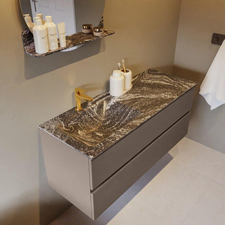 Mondiaz VICA-DLUX ensemble de meuble de salle de bain - 120cm - meuble sous-vasque fumée - 2 tiroirs - lavabo encastré nuage gauche - 1 trou de robinet - miroir modèle spot - version XL 60cm haut - lave