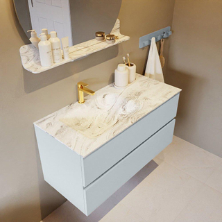 Mondiaz VICA-DLUX Ensemble de meuble de salle de bain - 100cm - meuble sous-vasque argile - 2 tiroirs - lavabo encastré nuage gauche - 1 trou de robinet - version haute de 60cm - glace