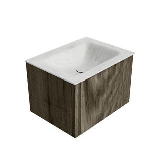 Mondiaz KURVE-DLUX Badkamermeubelset - 60x46x40cm - 1 lade - wastafel solid surface - midden - 1 kraangat - Shadow