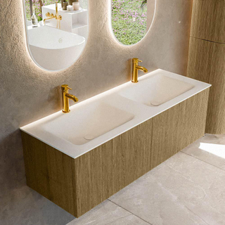 Mondiaz KURVE Badkamermeubelset - 130x46x40cm - 2 lade - wastafel solid surface - dubbel - 2 kraangaten - Dusk