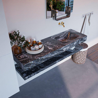 Mondiaz ALAN-DLUX Ensemble de meuble - 150cm - meuble Lava mat - 0 tiroirs - Lavabo Cloud Lava suspendu - vasque Droite - 0 trous de robinet