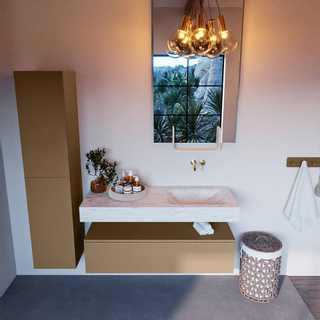 Mondiaz ALAN-DLUX Ensemble de meuble - 120cm - meuble Oro mat - 1 tiroir - Lavabo Cloud Opalo suspendu - vasque Droite - 0 trous de robinet