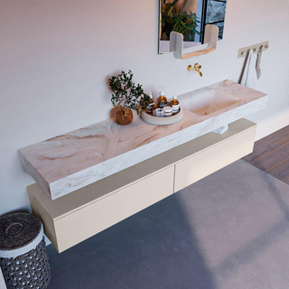 Mondiaz ALAN-DLUX Ensemble de meuble - 200cm - meuble Linen mat - 2 tiroirs - Lavabo Cloud Frappe suspendu - vasque Droite - 0 trous de robinet