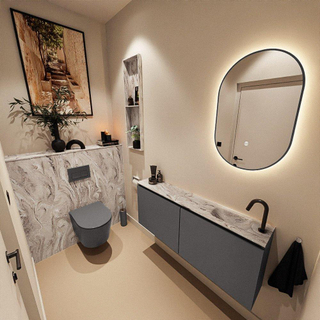 MONDIAZ TURE-DLUX Meuble toilette - 120cm - Dark Grey - EDEN - vasque Glace - position droite - 1 trou de robinet