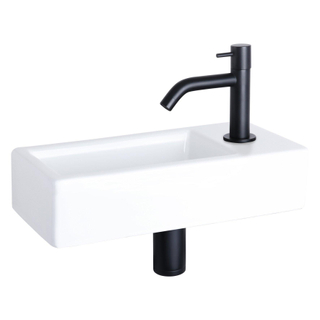 Differnz Hura kit lave-mains - 38.5x18.5x9cm - Rectangulaire - 1 trou de robinet - Robinet courbé noir mat - Céramique blanche