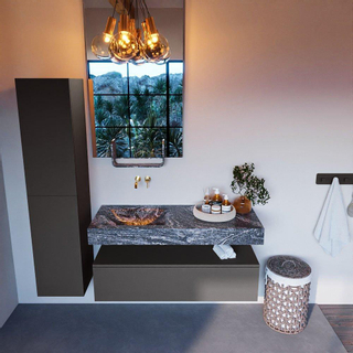 Mondiaz ALAN-DLUX Ensemble de meuble - 120cm - meuble Dark grey mat - 1 tiroir - Lavabo Cloud Lava suspendu - vasque Gauche - 0 trous de robinet
