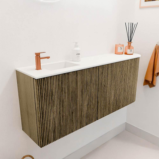 Mondiaz JOYA 101.6cm toiletmeubel - ronding rechts kleur Dusk - Wastafel FAYE positie Links 1 kraangat kleur Talc.