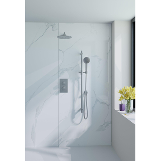 Fortifura Calvi Ensemble de douche pluie encastrable - thermostatique - bras mural - pommeau 25cm - barre curseur - douchette ronde - flexible lisse - Inox brossé