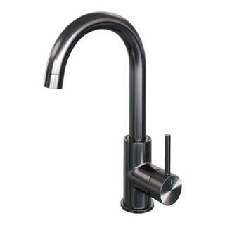 Brauer Gunmetal carving Wastafelmengkraan opbouw - hoog - draaibaar - ronde uitloop - model a - PVD - geborsteld gunmetal SHOWROOMMODEL