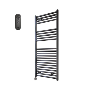 Sanicare HVS Elektrische Radiator - 111.8x45cm - 596W - met afstandsbediening - thermostaat - chroom - linksonder - zwart