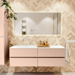 Mondiaz VICA ensemble de meuble de salle de bain - 150cm - meuble sous vasque rosee - 4 tiroirs - lavabo moon gauche - sans trous de robinet - version haute de 60cm - talc