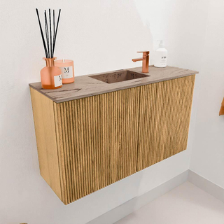 Mondiaz JOYA-DLUX 70cm toiletmeubel - kleur Oak - Wastafel FAYE positie Midden 1 kraangat kleur Arena.