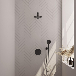 BRAUER Black Carving douche thermostatique encastrée - 3 voies - rond - set 79 - douche principale de 20 cm - bras mural droit - douchette à main 3 positions - flexible de douche - coude mural - noir mat