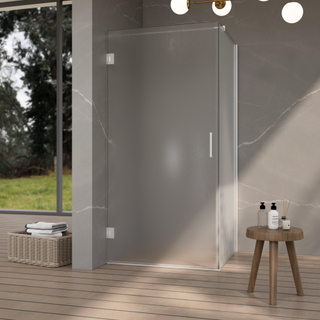 FugaFlow Eccelente Vetro Douchecabine - 80x100x200cm - scharnieren - deurgreep - vlak - gesatineerd veiligheidsglas - Geborsteld RVS PVD (RVS)