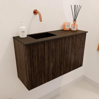 Mondiaz JOYA 70cm toiletmeubel - kleur Walnut - Wastafel FAYE positie Links Zonder kraangat kleur Urban.