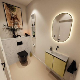 MONDIAZ TURE-DLUX Meuble toilette - 60cm - Oro - EDEN - vasque Opalo - position centrale - sans trou de robinet