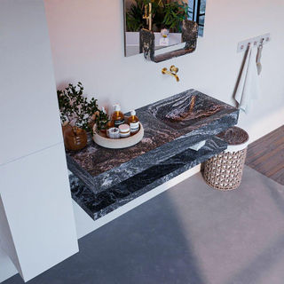 Mondiaz ALAN-DLUX Ensemble de meuble - 120cm - meuble Lava mat - 0 tiroirs - Lavabo Cloud Lava suspendu - vasque Droite - 0 trous de robinet