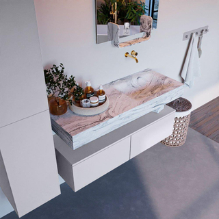 Mondiaz ALAN-DLUX Ensemble de meuble - 120cm - meuble Cale mat - 2 tiroirs - Lavabo Cloud Glace suspendu - vasque Droite - 0 trous de robinet