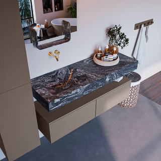 Mondiaz ALAN-DLUX Ensemble de meuble - 130cm - meuble Smoke mat - 2 tiroirs - Lavabo Cloud Lava suspendu - vasque Gauche - 0 trous de robinet