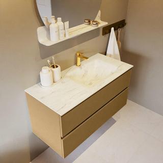 Mondiaz VICA-DLUX Ensemble de meuble de salle de bain - 100cm - meuble sous-vasque oro - 2 tiroirs - lavabo encastré cloud droite - 1 trou de robinet - version haute de 60cm - opalo