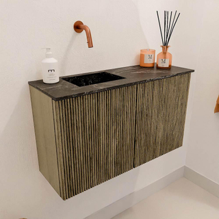 Mondiaz JOYA-DLUX 70cm toiletmeubel - kleur Dusk - Wastafel FAYE positie Links Zonder kraangat kleur Lava.