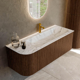 MONDIAZ KURVE-DLUX 125cm Meuble salle de bain avec module 25 G - couleur Walnut - 1 tiroir - 1 porte - vasque BIG MEDIUM droite - 1 trou de robinet - couleur Glace