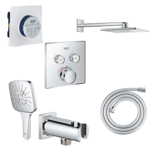 Grohe SmartControl Doucheset - inbouwthermostaat - inbouwbox - hoofddouche - handdouche - wandaansluitbocht - doucheslang - chroom