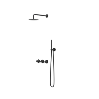 IVY Pact Ensemble douche pluie - encastrable - symétrie - 2 robinets d'arrêt - bras plafond 15 cm - pomme de douche slim 20 cm - barre curseur avec sortie - flexible de douche 150 cm - douchette stick - Noir mat PED